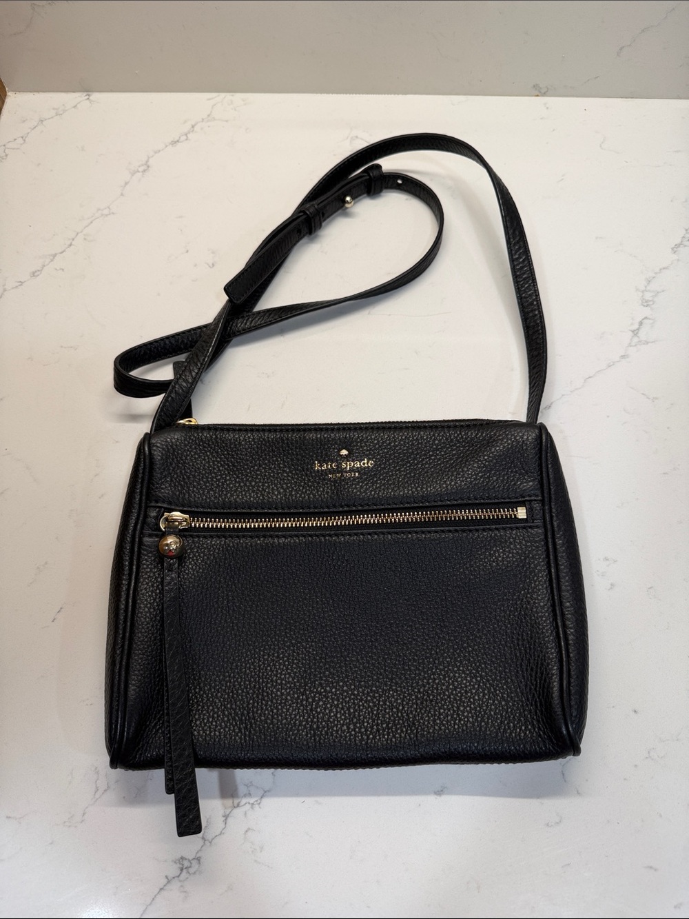 kate spade Black Pebbled Leather Small Crossbody with Front Zip